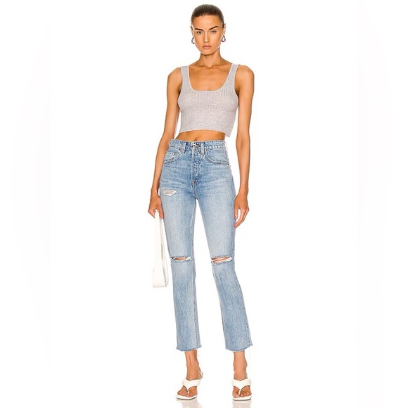 NWT GRLFRND Karolina High Rise Straight Crop Jeans Point Loma Distressed button - Picture 3 of 16